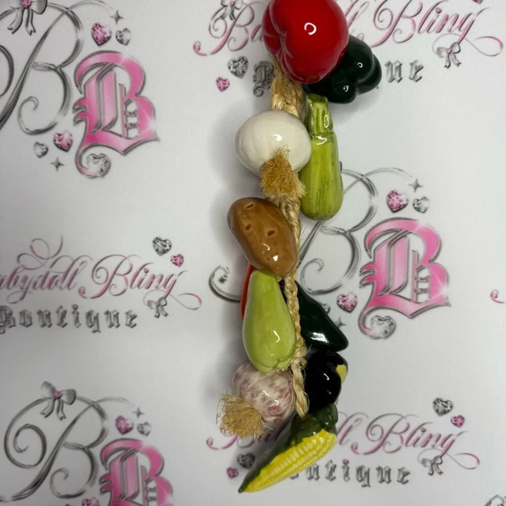 Multicoloured Ceramic Vegetable String rope hanging decor kitchen Mexican cute